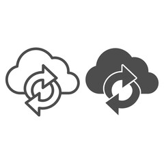 Poster - cloud and arrows line and solid icon, coworking concept, data sync sign on white background, cloud s