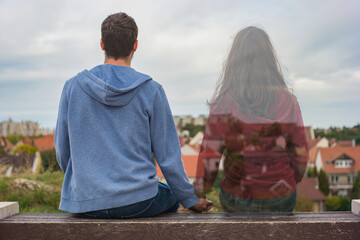 Miss you so much, Left spirit, Remembering you, A man and a transparent woman sitting on a bench