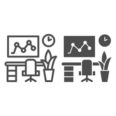 Poster - Workplace in the office line and solid icon, Coworking concept, Computer and desk sign on white background, Professional workplace icon in outline style for mobile and web design. Vector graphics.
