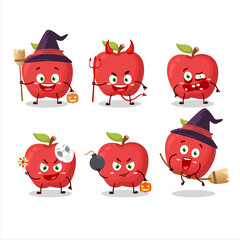 Poster - Halloween expression emoticons with cartoon character of apple