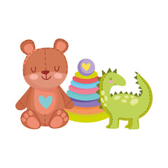 Sticker - toys object for small kids to play cartoon, cute teddy bear dinosaur and pyramid