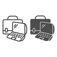 Poster - Laptop and handbag line and solid icon, Coworking concept, Notebook case sign on white background, Bag with laptop icon in outline style for mobile concept and web design. Vector graphics.