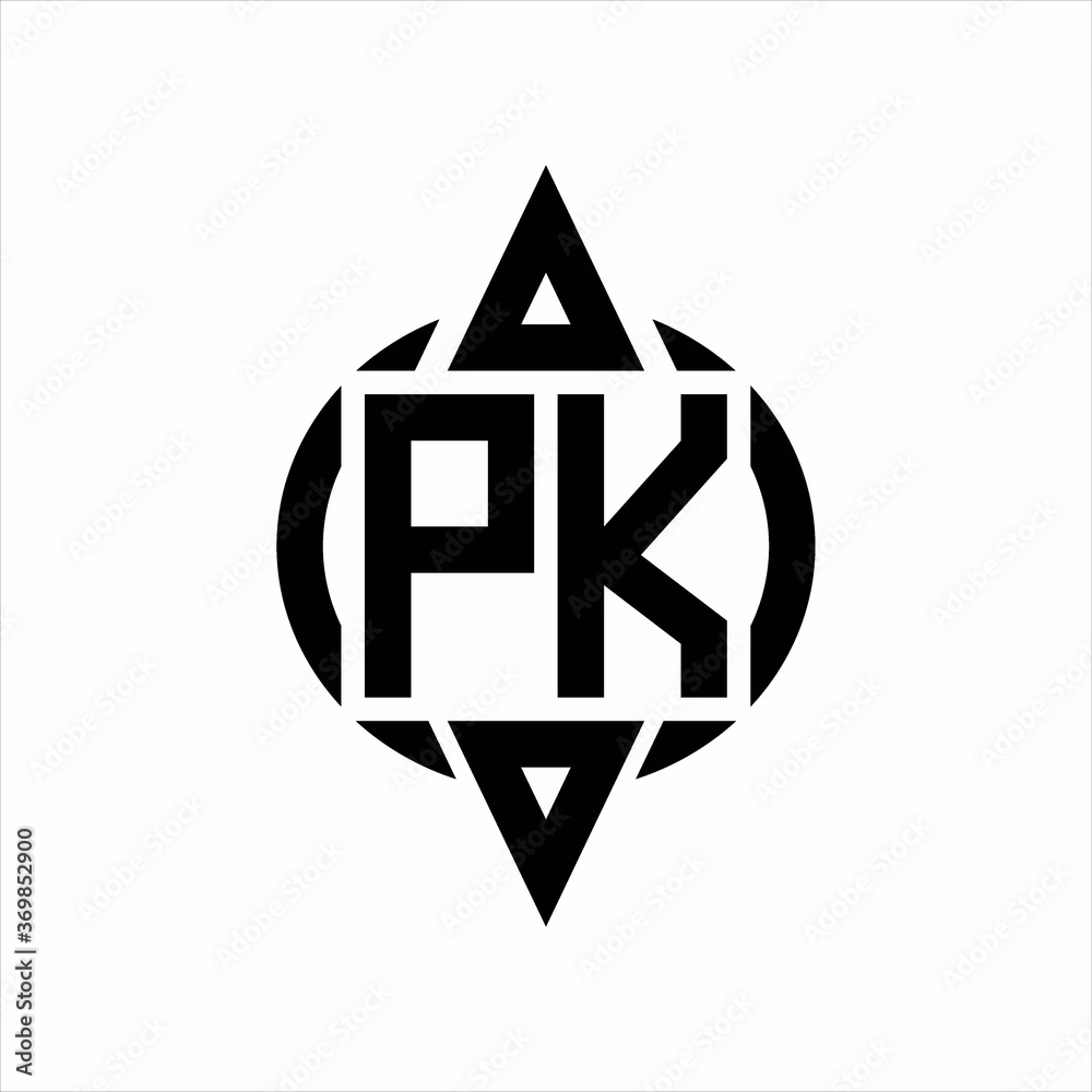 PK Logo with circle rounded combine triangle top and bottom side design ...