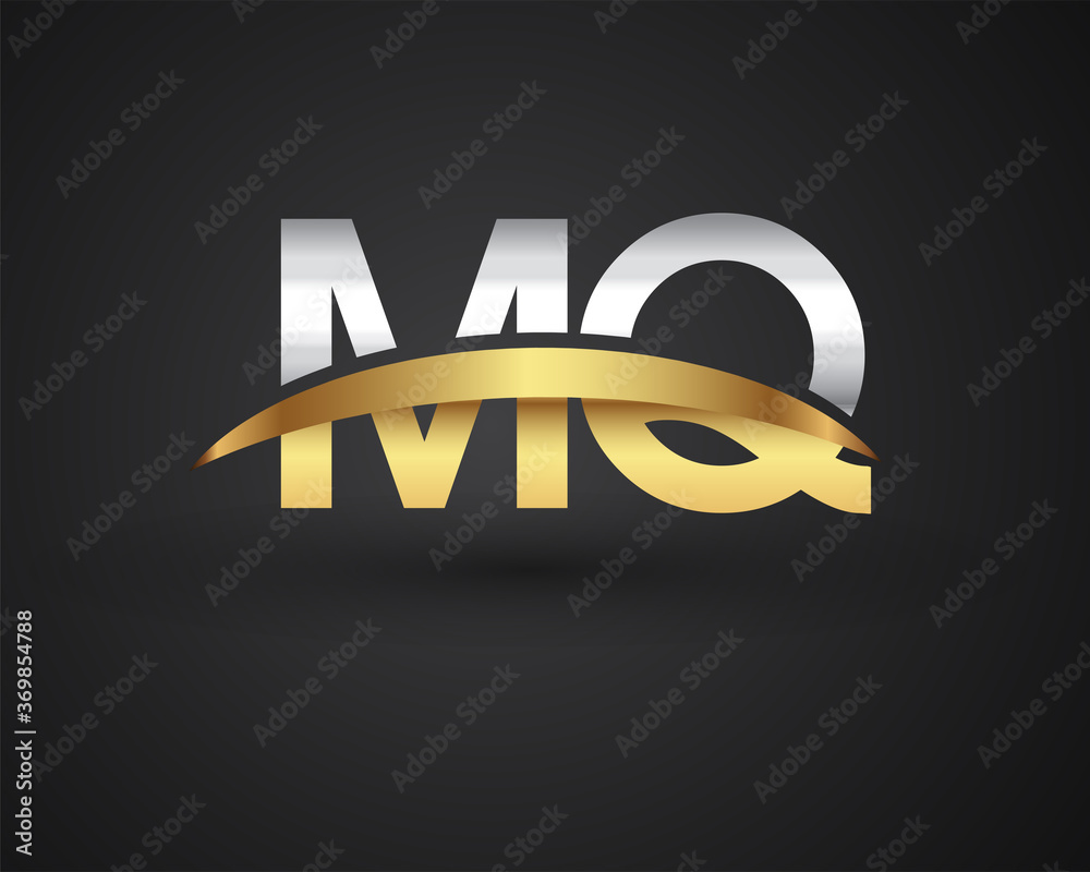 MQ initial logo company name colored gold and silver swoosh design ...