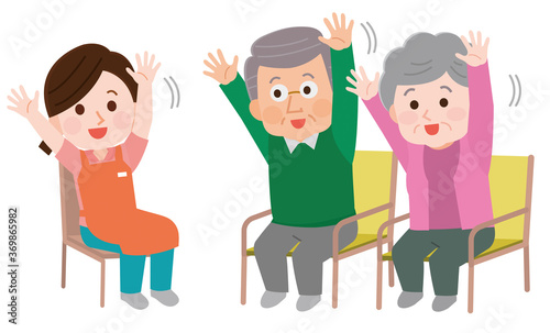介護施設でレクリレーション 体操する高齢者 イラスト Vektornyj Obekt Stock Adobe Stock