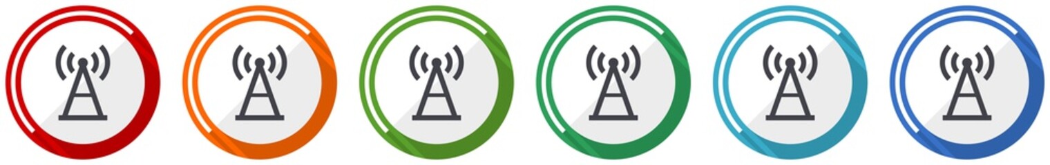 Poster - Antenna, signal icon set, flat design vector illustration in 6 colors options for webdesign and mobile applications