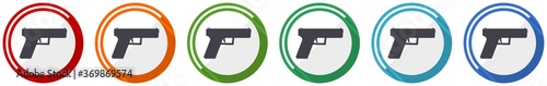 Fotomural Pistol, gun, weapon icon set, flat design vector illustration in 6 colors option