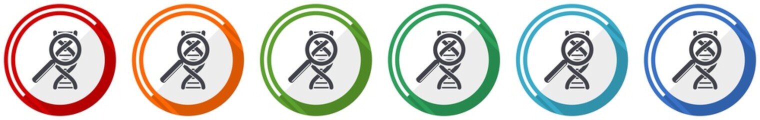 Poster - Dna, genetic research icon set, flat design vector illustration in 6 colors options for webdesign and mobile applications