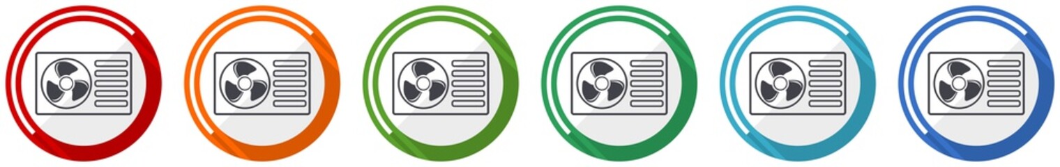 Aufkleber - Heat pump icon set, flat design vector illustration in 6 colors options for webdesign and mobile applications