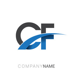 Poster - initial letter CF logotype company name colored blue and grey swoosh design. vector logo for business and company identity.