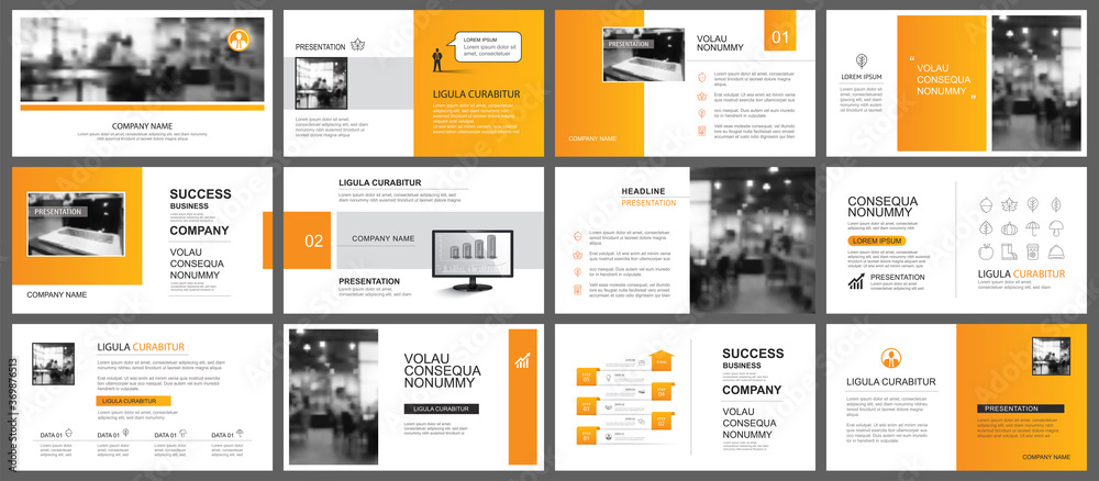 Presentation and slide layout autumn theme template. Design orange gradient background. Use for business annual report, flyer, marketing, leaflet, advertising, brochure, modern style. - obrazy, fototapety, plakaty 