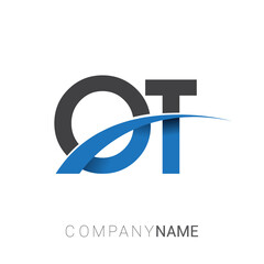 Poster - initial letter OT logotype company name colored blue and grey swoosh design. vector logo for business and company identity.