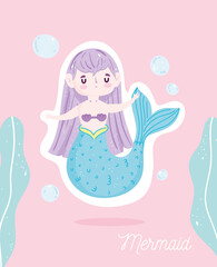 Sticker - cute little mermaid seawee bubbles sea cartoon