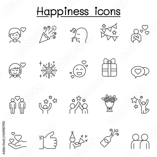 Cuadros en Lienzo Set of Happy Related Vector Line Icons