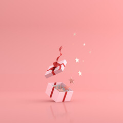 Poster - Mock up of golden stars floating out from gift box. 3D rendering.