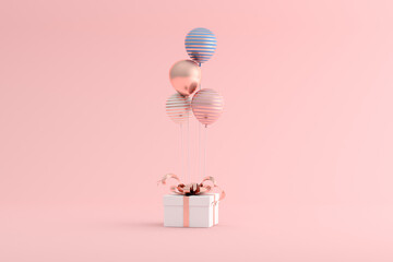 Poster - Mock up of gift box and balloons in minimal style. 3D rendering.
