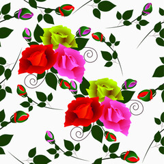 Wall Mural - Seamless floral pattern three rose.