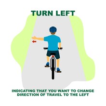 Cycling Rules For Traffic Safety, Turn Left Bicycle Hand Signals.