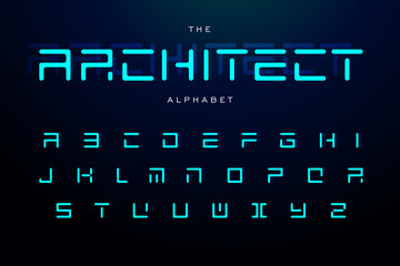 Leinwandbilder - Geometric letters set. Futuristic technology vector latin alphabet. Minimal style font. Square geometrical ABC, architecture monogram and poster template. Typography design.