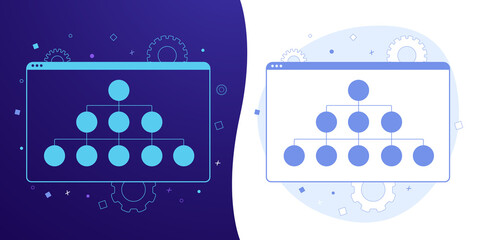 Fototapete - Sitemap vector concept with black and white background, dark ultra violet neon glowing thin icon and light-blue illustration. A site map with links and sections for better seo marketing