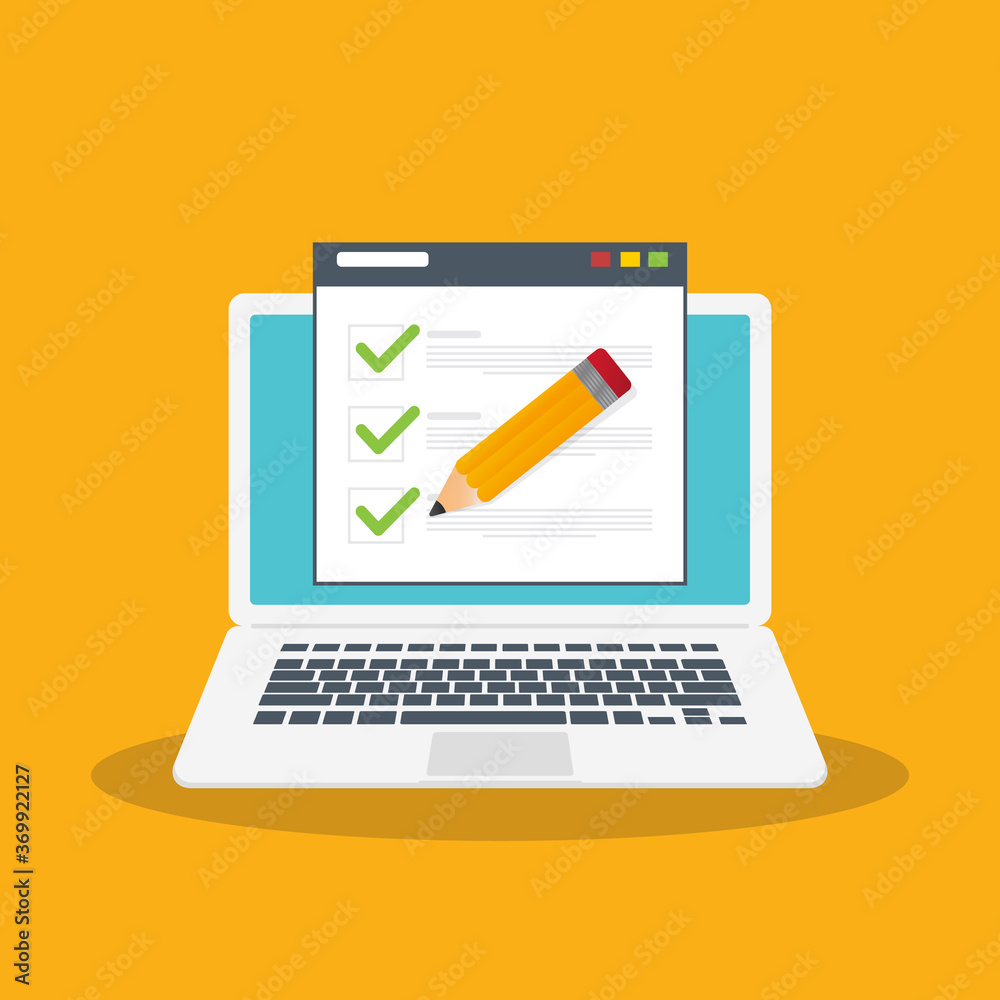Check list document on laptop, laptop with paper check list and to do ...