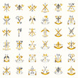 Weapon emblems vector emblems big set, heraldic design elements collection, classic style heraldry armory symbols, antique knives armory arsenal compositions.