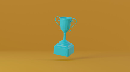 Wall Mural - trophy award on yellow background. minimal style with copy space. 3d rendering.