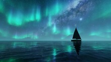 Aurora Sea Landscape Night Light And Boat 4k