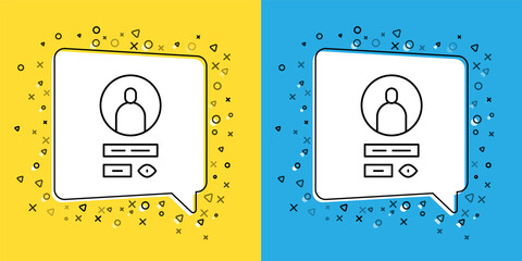 Set line Create account screen icon isolated on yellow and blue background. Vector Illustration.
