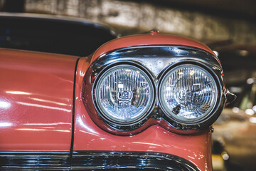 Poster - beautiful retro car of pink color.