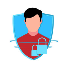 Poster - double lock / protect / secure account with two step verification concept flat design vector illustration. avatar, shield, padlock in flat icon style
