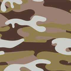 Wall Mural - Military camouflage seamless pattern. Khaki texture. Trendy background. Abstract color vector illustration. For design wallpaper, wrapping paper, fabric.