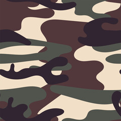 Wall Mural - Military camouflage seamless pattern. Khaki texture. Trendy background. Abstract color vector illustration. For design wallpaper, wrapping paper, fabric.