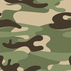 Wall Mural - Military camouflage seamless pattern. Khaki texture. Trendy background. Abstract color vector illustration. For design wallpaper, wrapping paper, fabric.