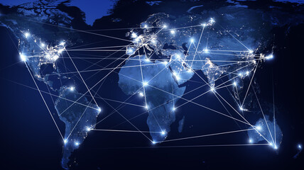 Wall Mural - global networking and international communication. world map as a symbol of the global network. elem