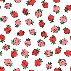 Wall Mural - Seamless pattern with red and white strawberry on white background. Vector illustration for wallpaper, textiles, fabric, paper.