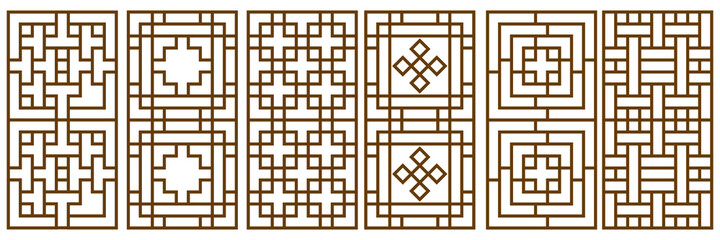 The traditional Window,door,wall,and fence on white background. Vector illustration