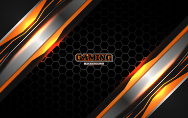 Abstract futuristic black and orange gaming background with modern esport shapes. Vector design template technology concept can use element game banner, sport poster, cyber wallpaper, web streaming