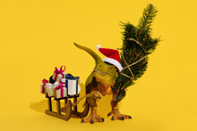 Dinosaur With Christmas Tree And Gifts