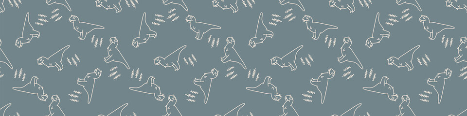 seamless background cute carnotaurus and foliage dinosaur gender neutral baby border pattern. simple