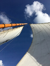 Looking Up At Sails Of A Traditional Vessel