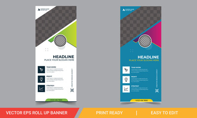 Wall Mural - Print ready Red roll up business banner design vertical template vector, advertising presentation abstract geometric background, modern publication display and flag-banner, layout in rectangle size.
