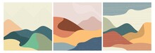 Abstract Nature, Sea, Sky And Mountain Landscape. Geometric Landscape Background In Asian Japanese Style. Vector Illustration