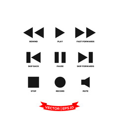 Fototapete - media player icon, player icon, symbol set, flat design best media player illustration