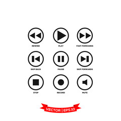 Fototapete - media player icon, player icon, symbol set, flat design best media player illustration