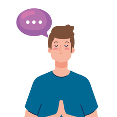 Canvas Print - meditating man with speech bubble on white background vector illustration design