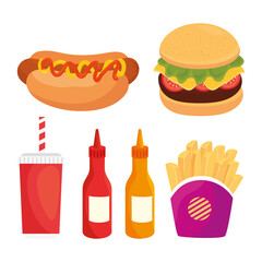 Sticker - set of delicious fast food in white background vector illustration design