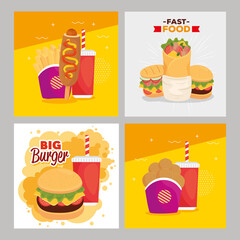 Wall Mural - set poster of delicious fast food vector illustration design