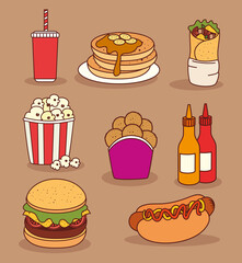 Sticker - set of icons, delicious fast food vector illustration design