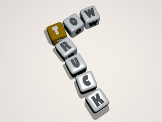 Fototapete - TOW TRUCK combined by dice letters and color crossing for the related meanings of the concept. car and illustration